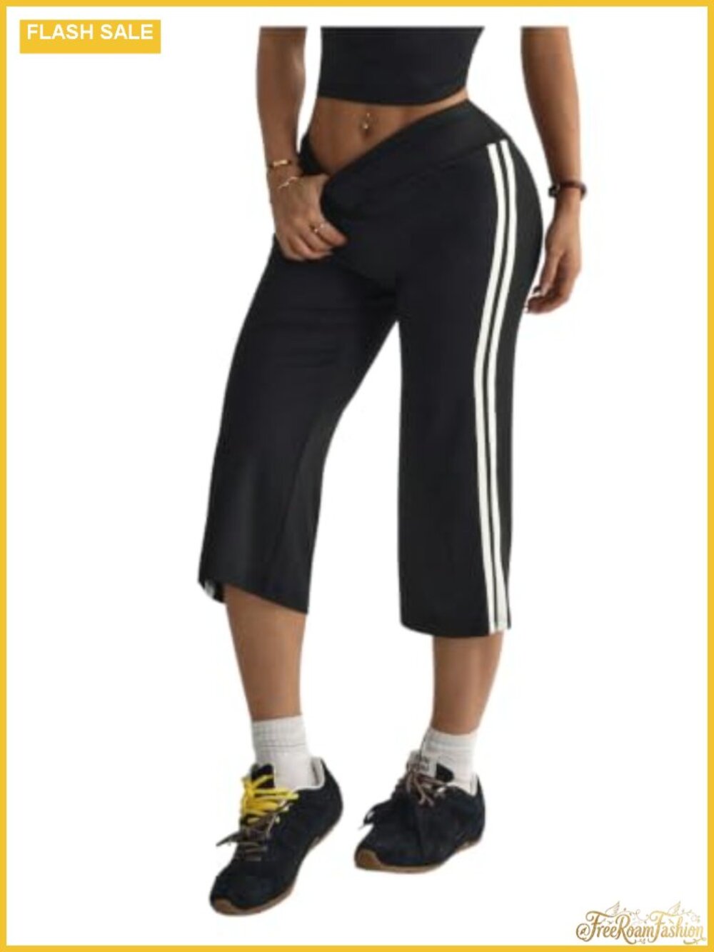 Y2K Women's Striped Capri Leggings High Rise Athletic Pants